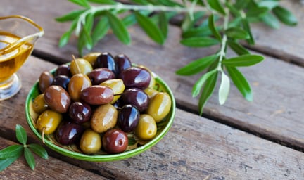 plate of olives on a table